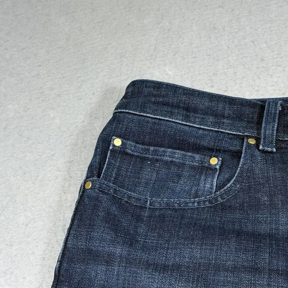 Talbots Everyday Relaxed Jean Size 14 Blue Indigo Plaid Cuff Ankle Flannel Lined